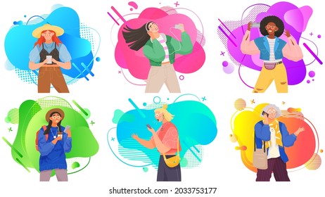 People using smartphones, gadget, mobile phone. People with cellular devices cartoon character. Mobile internet, social media. Taking selfie on smartphone. Modern communication technology