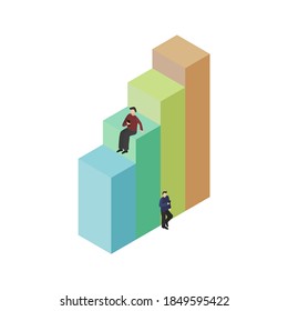 People using smartphones sit and stand near the graphs. Vector illustration