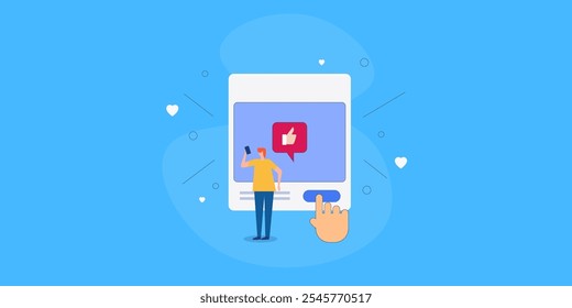 People using social media, Social media post like, shares and comments, Social media user - vector illustration background with characters