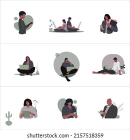 people using tech devices (phone, laptop, tablet)