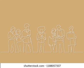 People using technology isolated line drawing, vector illustration design. People using technology collection.