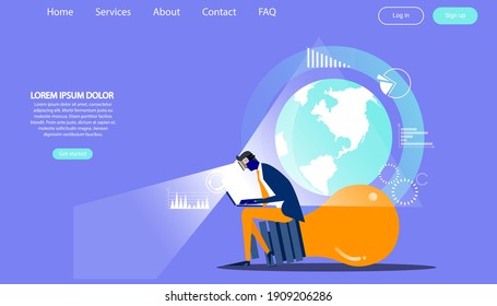 People using technology  virtual reality glasses with laptop. modern design idea  concept vector Infographics template.