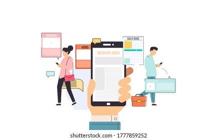 Menschen, die ihre Mobiltelefone oder Smartphones für Nachrichtenillustrationen verwenden