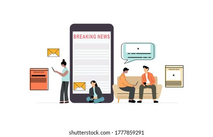 People using their mobile phones or smartphone for the news illustration