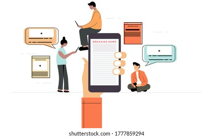 Menschen, die ihre Mobiltelefone oder Smartphones für Nachrichtenillustrationen verwenden