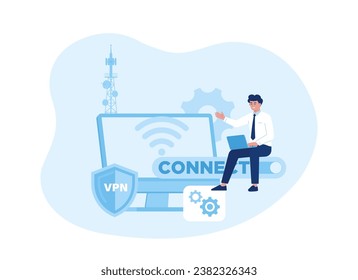 Personas que utilizan el sistema de tecnología vpn para proteger el concepto de tendencia de la ilustración plana