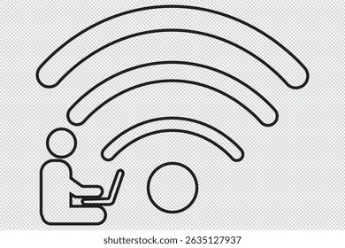 personas que usan wifi, wifi gratis, sentarse cerca del icono de wifi EPS 10