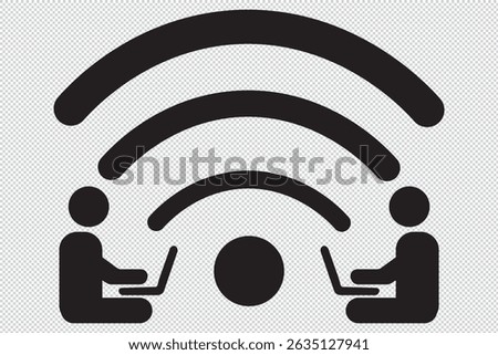 people using wifi, free wifi, sitting near wifi icon EPS 10