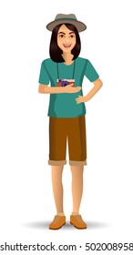 people vacation, woman in traveling. Design template elements. celebrations holidays and activities isolated vector illustration