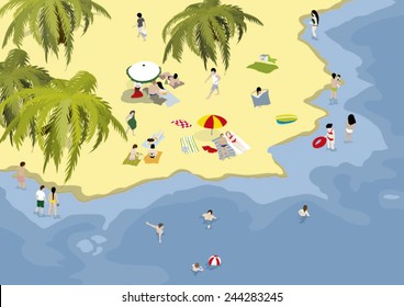 People vacationing on a beautiful beach