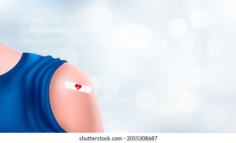 People vaccination for immunity health Covid-19. Doctor makes an injection of flu vaccine in shoulder of female patient. Healthcare, coronavirus, prevention and immunize. 3D vector.