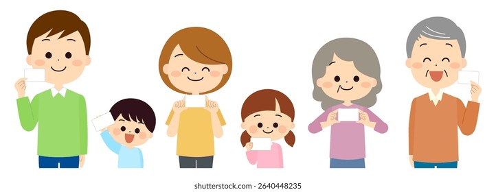 People of various ages holding blank cards