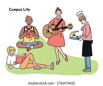 People with various hobbies. hand drawn style vector design illustrations. 