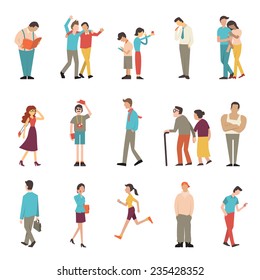 People in various lifestyles, businessman, woman, teenager, traveler, friends, sport woman, hip hop guy, senior couple, lovers. Character set with flat design style.