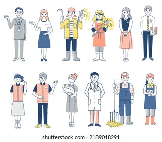 People of various occupations 12 men and women set