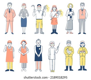 People of various occupations 12 men and women set