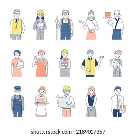 People of various occupations 15 men and women upper body set