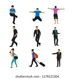  people in various position flat style vector graphic design illustration set