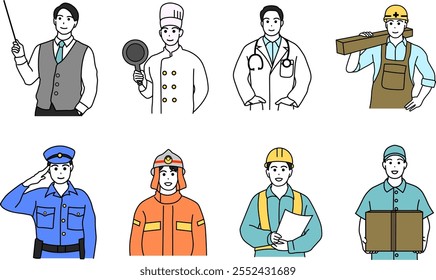 Personas de varias profesiones conjunto de ilustración (versión masculina)