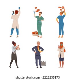 People of various professions protesting set. Activists on working strike vector illustration