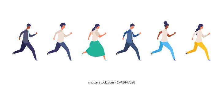 People of various races are running. Concept for the business and social issues illustration. Vector illustration in flat style.