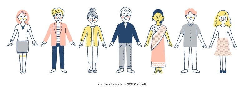 People of various races, whole body