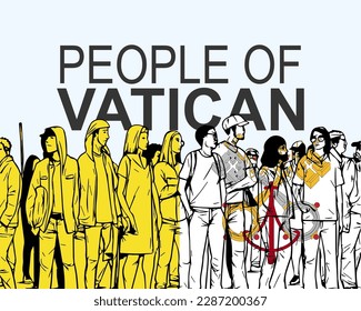 People of Vatican with flag, silhouette of many people, banner of diversity or protest in Vatican, group of person, society and audience concept, gathering idea