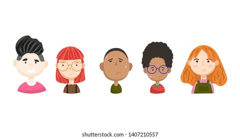 People vector avatars collection. Interesting cartoon faces. Boys and girls faces.