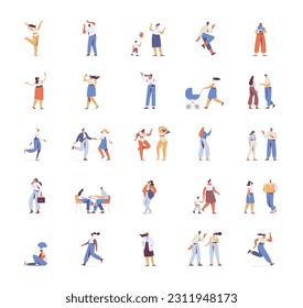 People vector bundle. Male and female silhouette flat characters isolated on white background.	