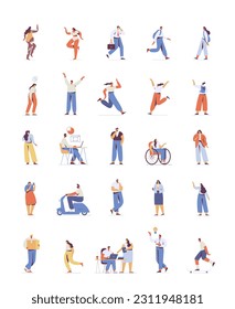 People vector bundle. Male and female silhouette flat characters isolated on white background.	