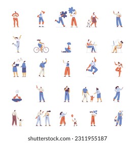 People vector bundle. Male and female silhouette flat characters isolated on white background.	