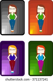 People vector character. Set stylish girls on colourful backgrounds of different colors