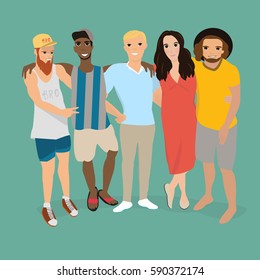 People vector. People characters scene. Friends spend time together enjoying. Stock vector