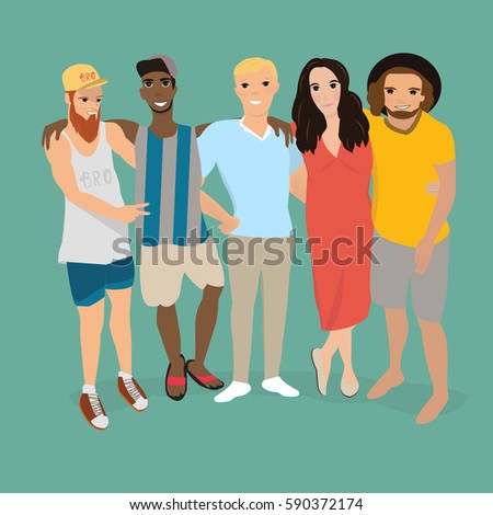 People vector. People characters scene. Friends spend time together enjoying. Stock vector