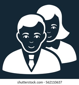 People vector icon. Flat white symbol. Pictogram is isolated on a dark blue background. Designed for web and software interfaces.