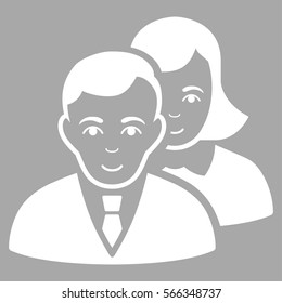 People vector icon. Flat white symbol. Pictogram is isolated on a silver background. Designed for web and software interfaces.