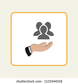 People vector icon in hand. Flat PC symbol. Vector illustration, EPS10.