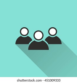 People vector icon with long shadow. White illustration isolated on green background for graphic and web design.