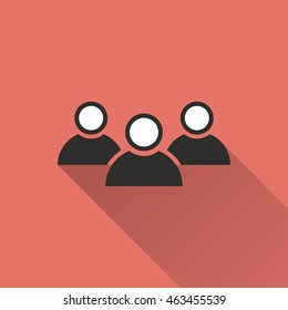 People vector icon with long shadow. IIllustration isolated on red background for graphic and web design.