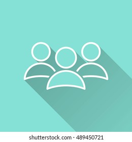 People vector icon with long shadow. White illustration isolated on green background for graphic and web design.