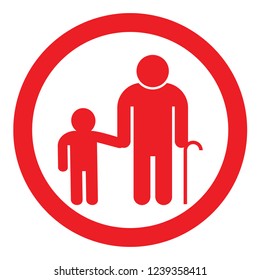 people vector icon red colour boy and old man with stick