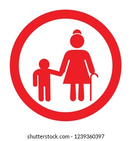 people vector icon red colour boy and grandma with stick