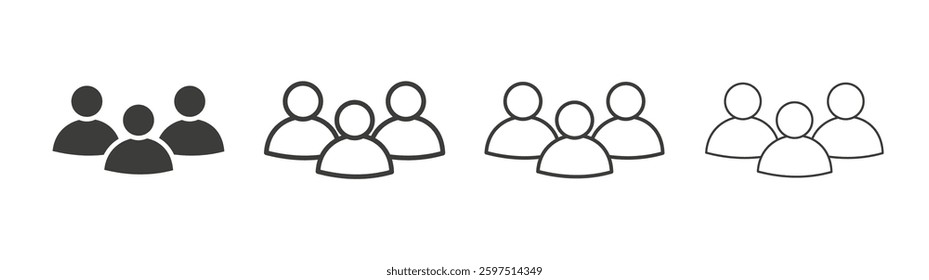 People vector icon set in black and white color.