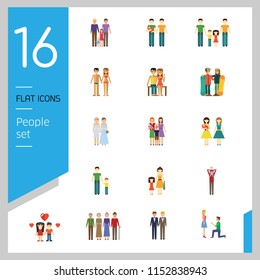 People vector icon set. Gay couple, dancing children, mother and daughter. Relationship concept. Can be used for topics like family, love, social equality, psychology