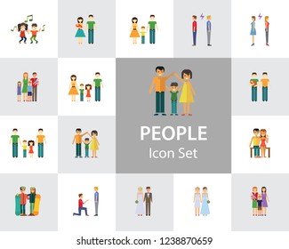 People Vector Icon Set. Gay Couple, Dancing Children, Mother And Daughter. Relationship Concept. Can Be Used For Topics Like Family, Love, Social Equality, Psychology