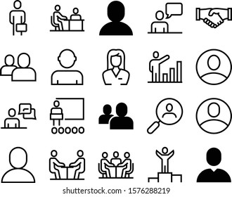 people vector icon set such as: partnership, speaker, tribune, winner, public, strategy, president, competition, cooperation, handshake, lecture, working, pedestal, female, infographic, glass