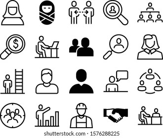 people vector icon set such as: handshake, showing, progress, going, zoom, table, introduction, builder, resources, look, positive, greeting, laptop, desk, infant, round, connection, portrait, admin