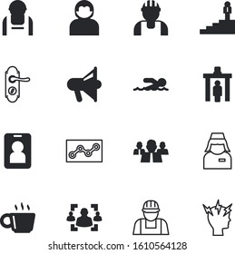 people vector icon set such as: social, accident, tea, door, property, audio, employee, stethoscope, coach, gate, personnel, brain, care, metal, architecture, protest, pass, pointing, emotion, sea