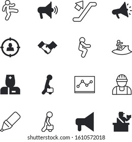 people vector icon set such as: property, shaking, education, steps, glass, ticket, coaching, stethoscope, nurse, pencil, action, center, staff, crowd, pointing, horn, aircraft, medicine, housing