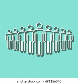 People vector icon with shadow. White illustration isolated on green background for graphic and web design.